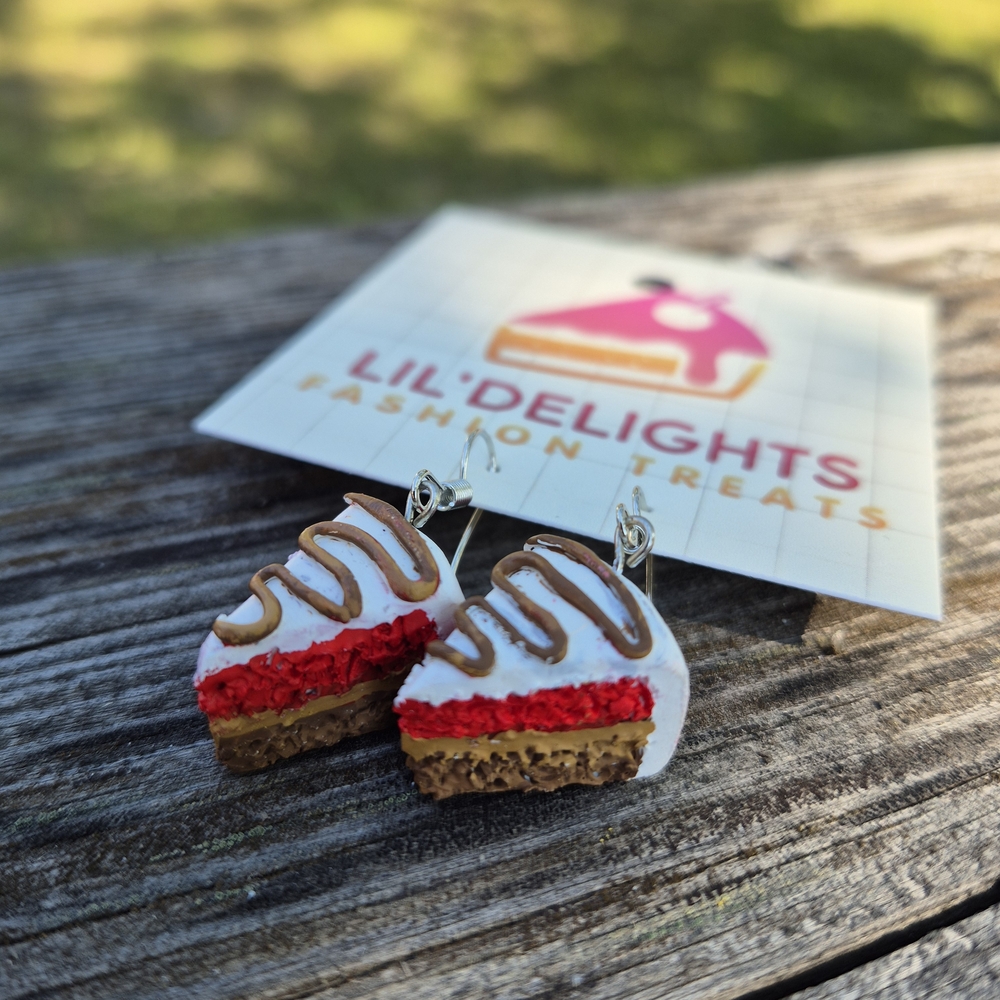 Chocolate Red Velvet Cake Slice Earrings